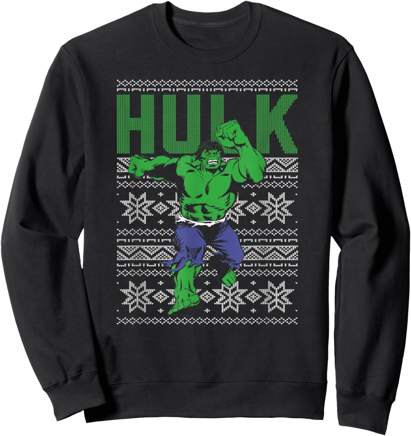 Marvel Hulk Retro Ugly Christmas Sweater Graphic Sweatshirt - Sweatshirt | Black
