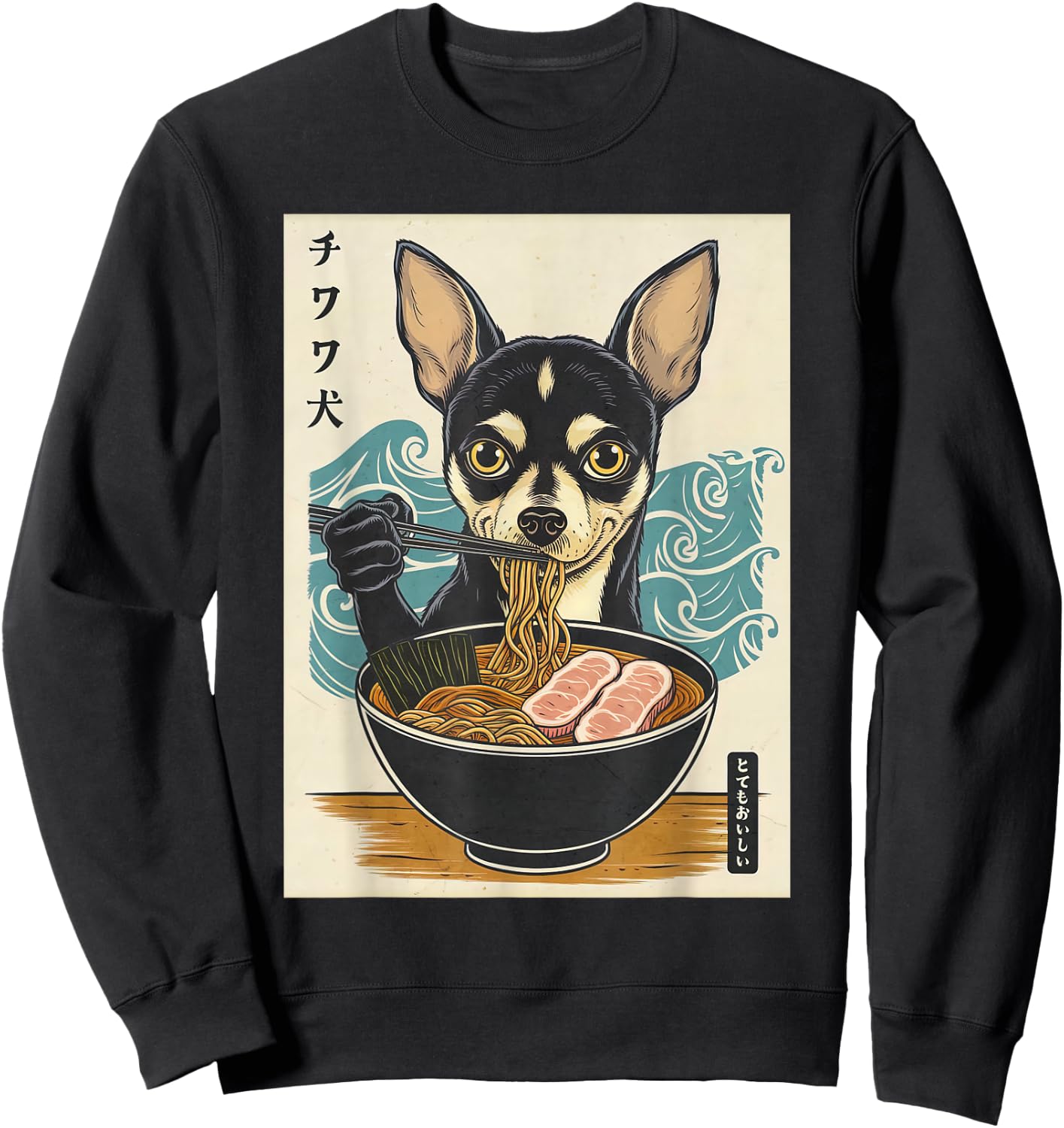 Dog Ramen Japanese Anime Cute Kawaii Chihuahua Eat Ramen Sweatshirt - Sweatshirt | Black