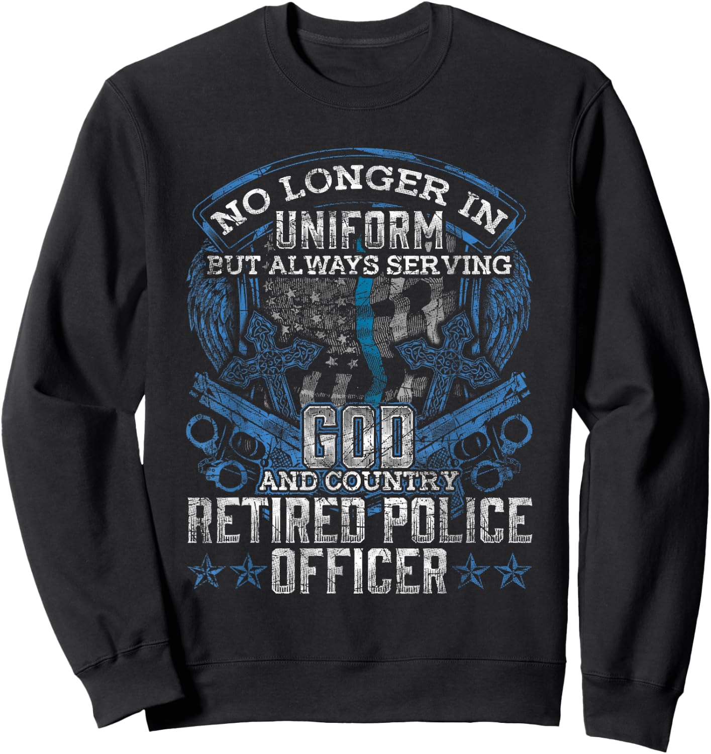 Retired Police Officer Vintage Flag Thin Blue Line Retired Sweatshirt - Sweatshirt | Black