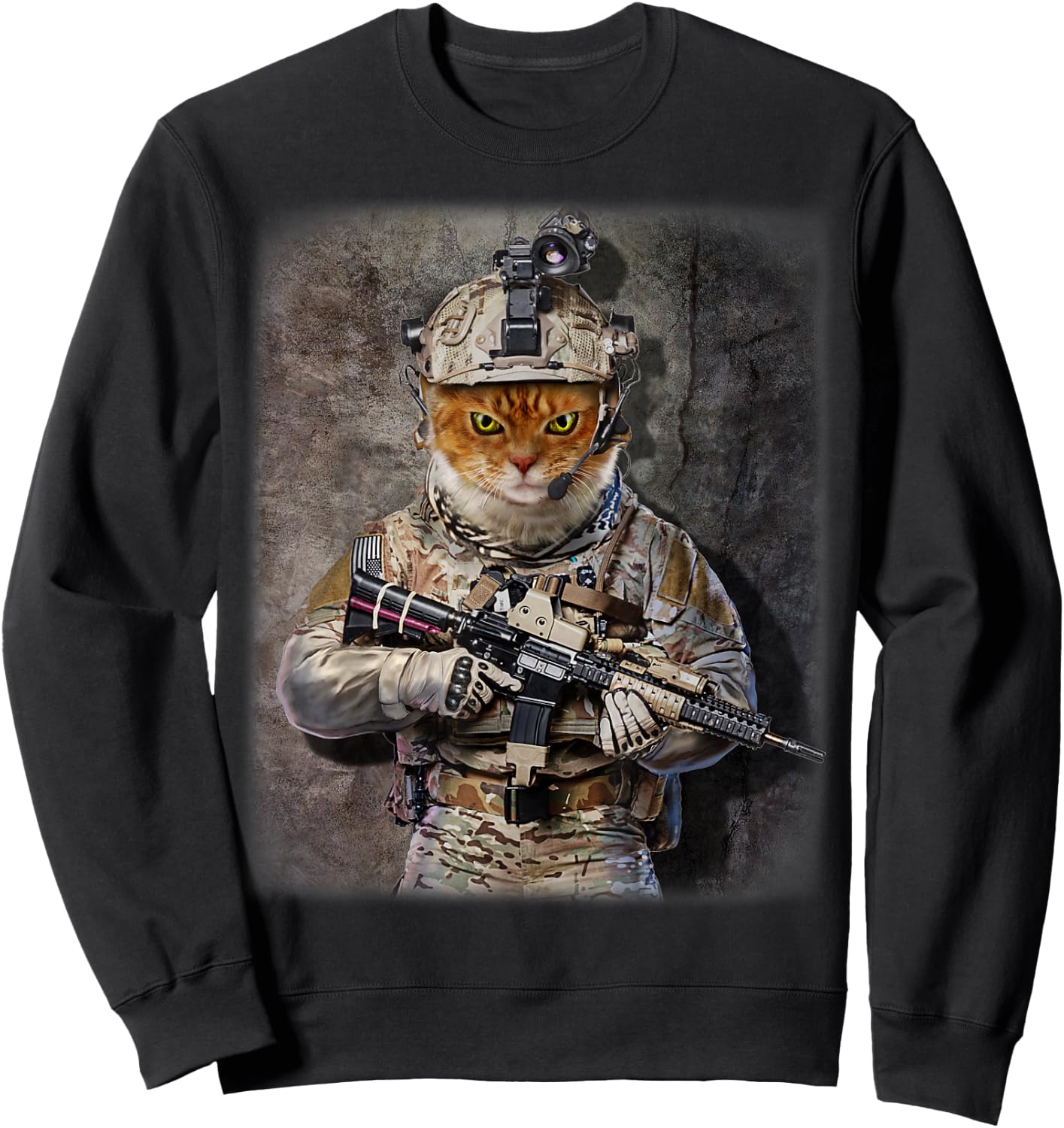 Tabby Cat as Army Commando in Full Tactical Gear Sweatshirt - Sweatshirt | Black