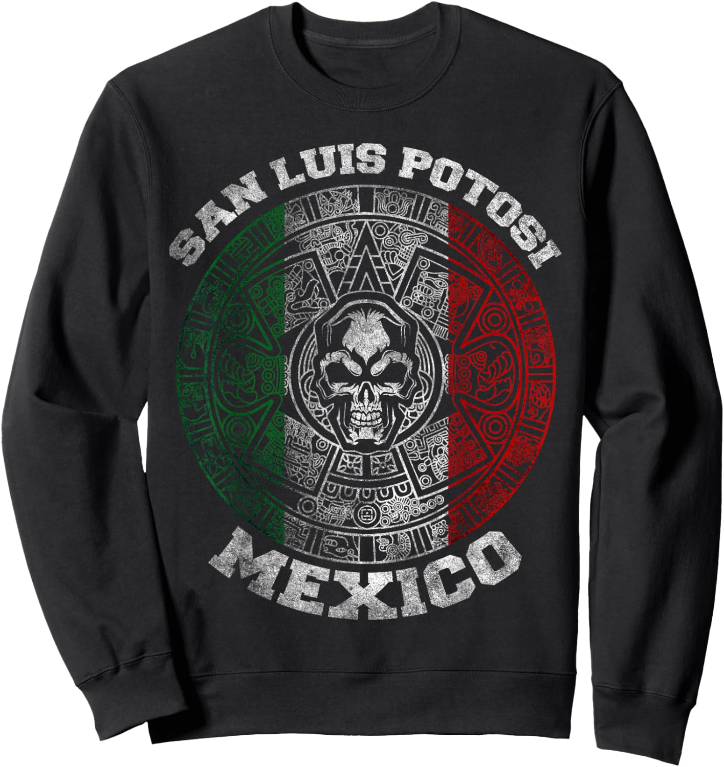 San Luis Potosi Aztec Mayan Calendar Skull. Mexico Pride Sweatshirt - Sweatshirt | Black