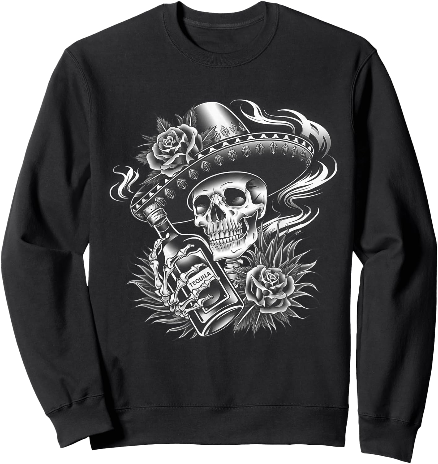 Mexico Vintage Skeleton Tequila Dia De Los Muertos Mexican Sweatshirt - Sweatshirt | Black