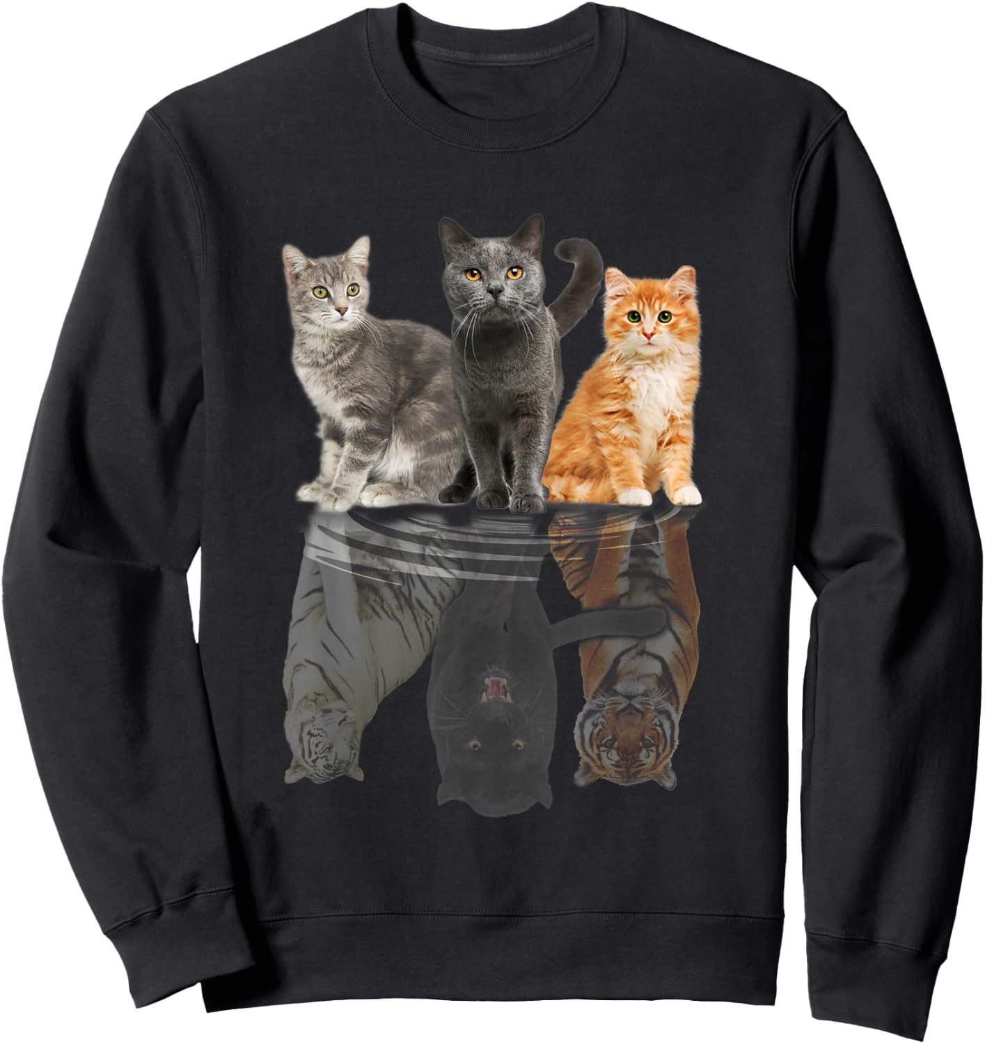 Cats Reflection Mirror Puma Cheetah Tiger Funny Cat Lover Men Women Kids Sweatshirt - Sweatshirt | Black