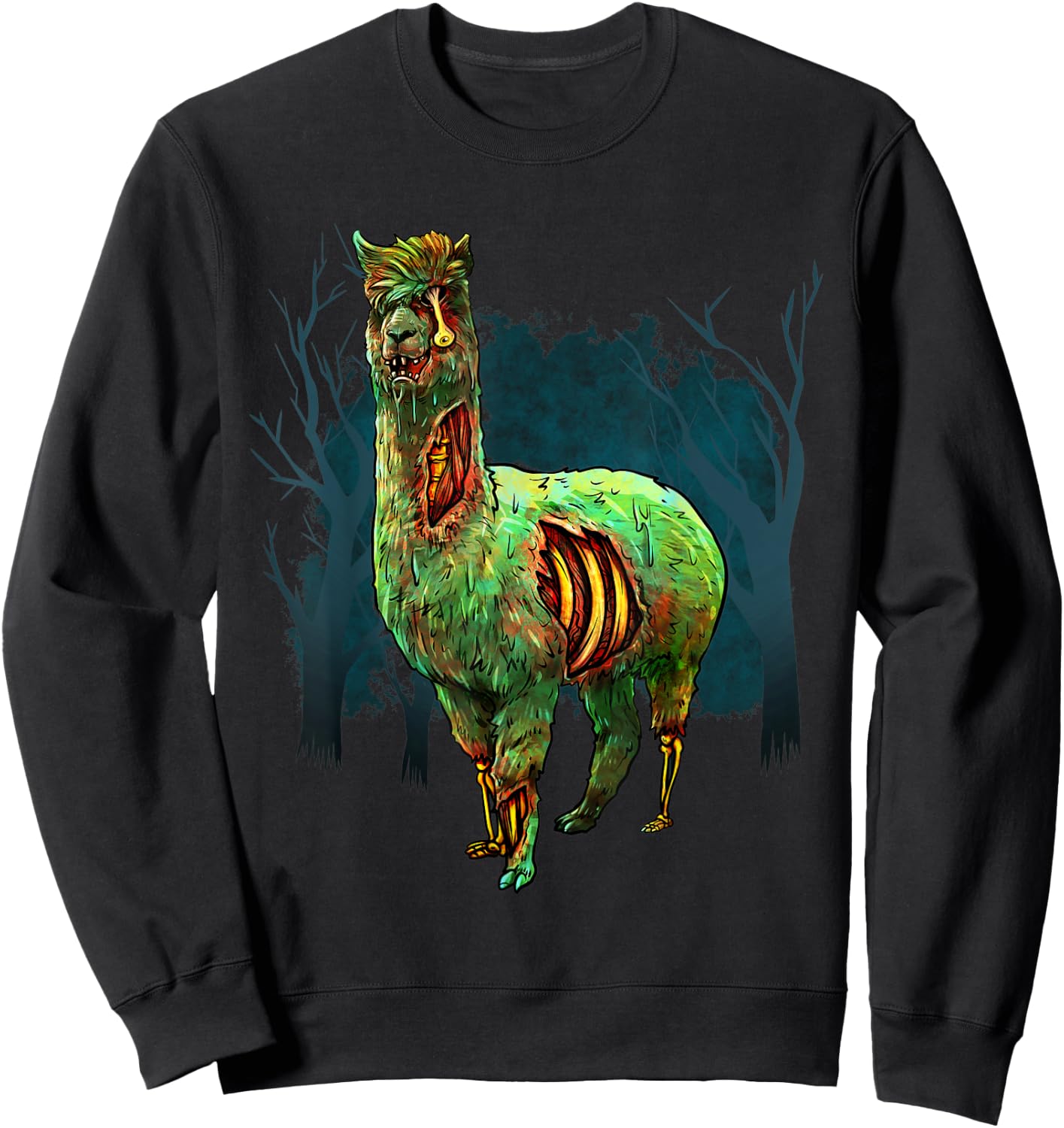 Halloween Llama Zombie Scary Spooky Drawing Graphic Gift Sweatshirt - Sweatshirt | Black