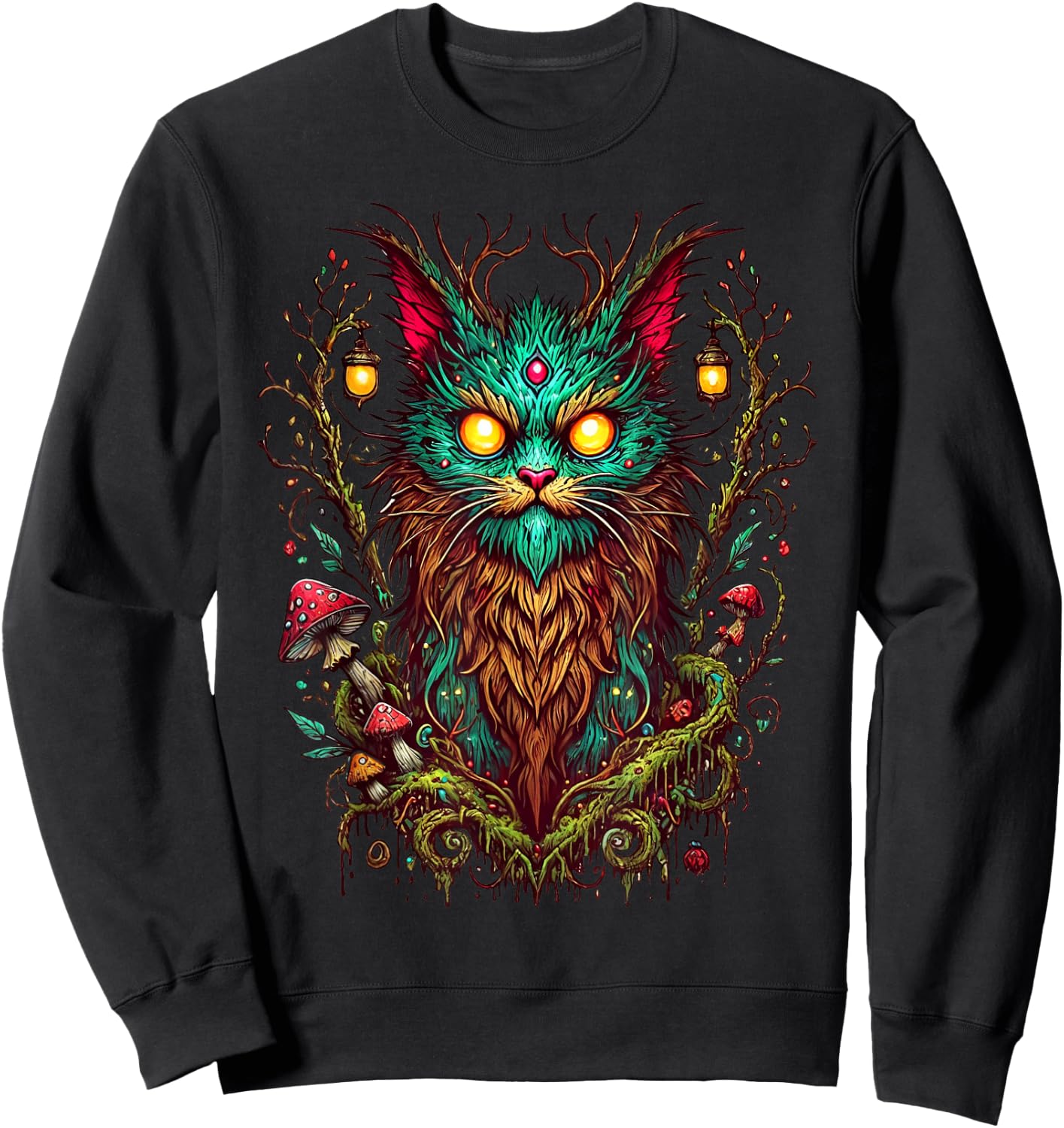 Magic Yule Cat Forest Spirit Mystic Feline Fantasy Witchcore Women Girls Kids Sweatshirt - Sweatshirt | Black