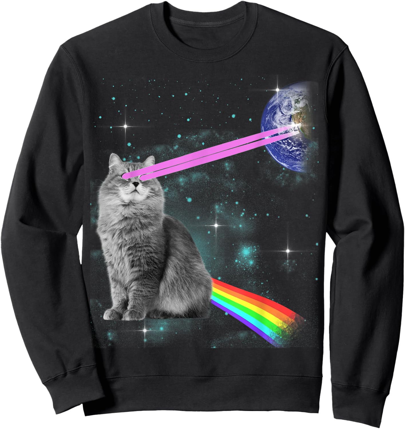 Laser Eyes Space Cat Women Kids Sweatshirt - Sweatshirt | Black