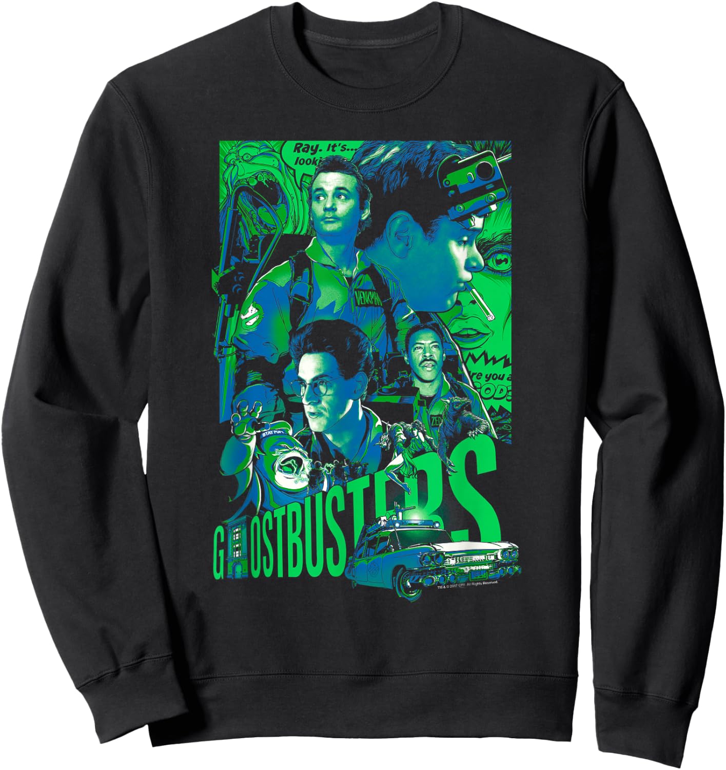 Ghostbusters Joshua Budich Illustrated Poster Retro Movie Sweatshirt - Sweatshirt | Black