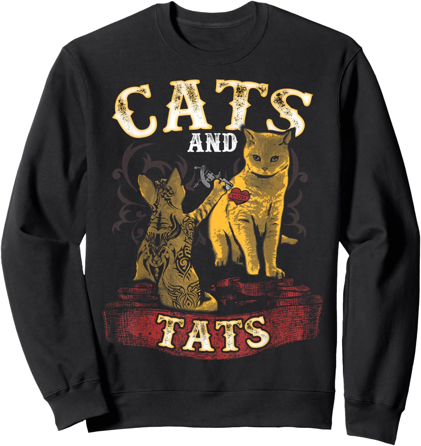 Cats And Tats - Funny Inked Cat Owner Tattoo Lover Men Women Girls Kids Sweatshirt - Sweatshirt | Black