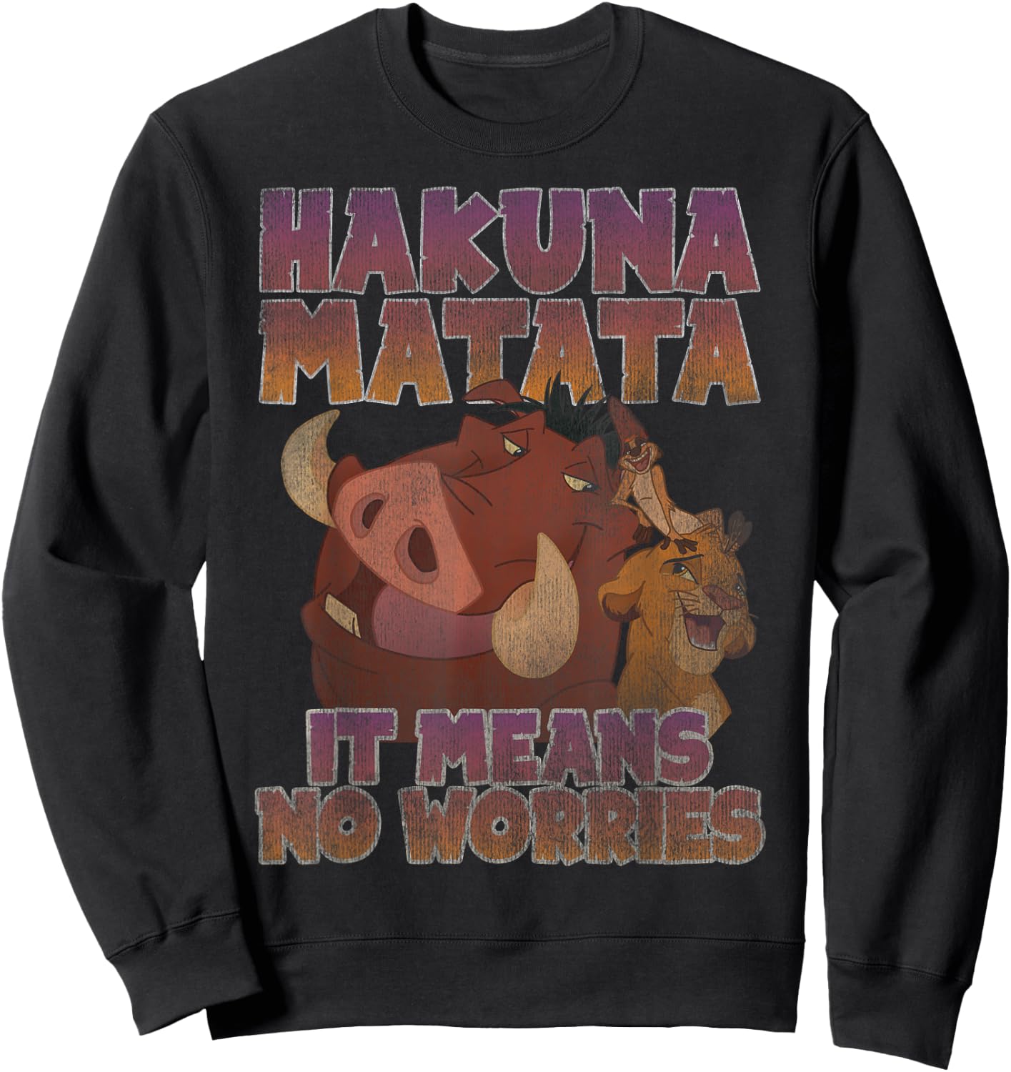 Disney The Lion King Hakuna Matata Distressed Group Shot Sweatshirt - Sweatshirt | Black