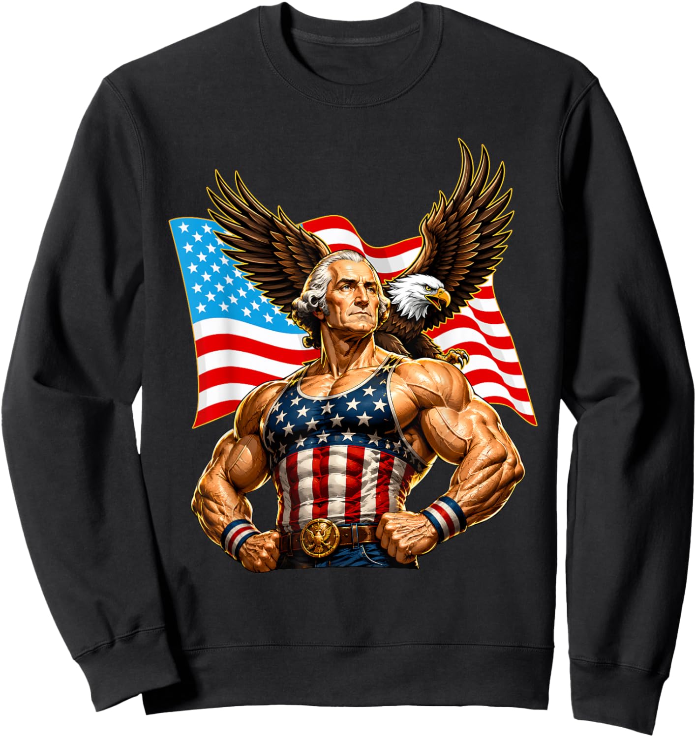 Funny Patriotic George Washington Eagle USA 4th of July Men Sweatshirt - Sweatshirt | Black