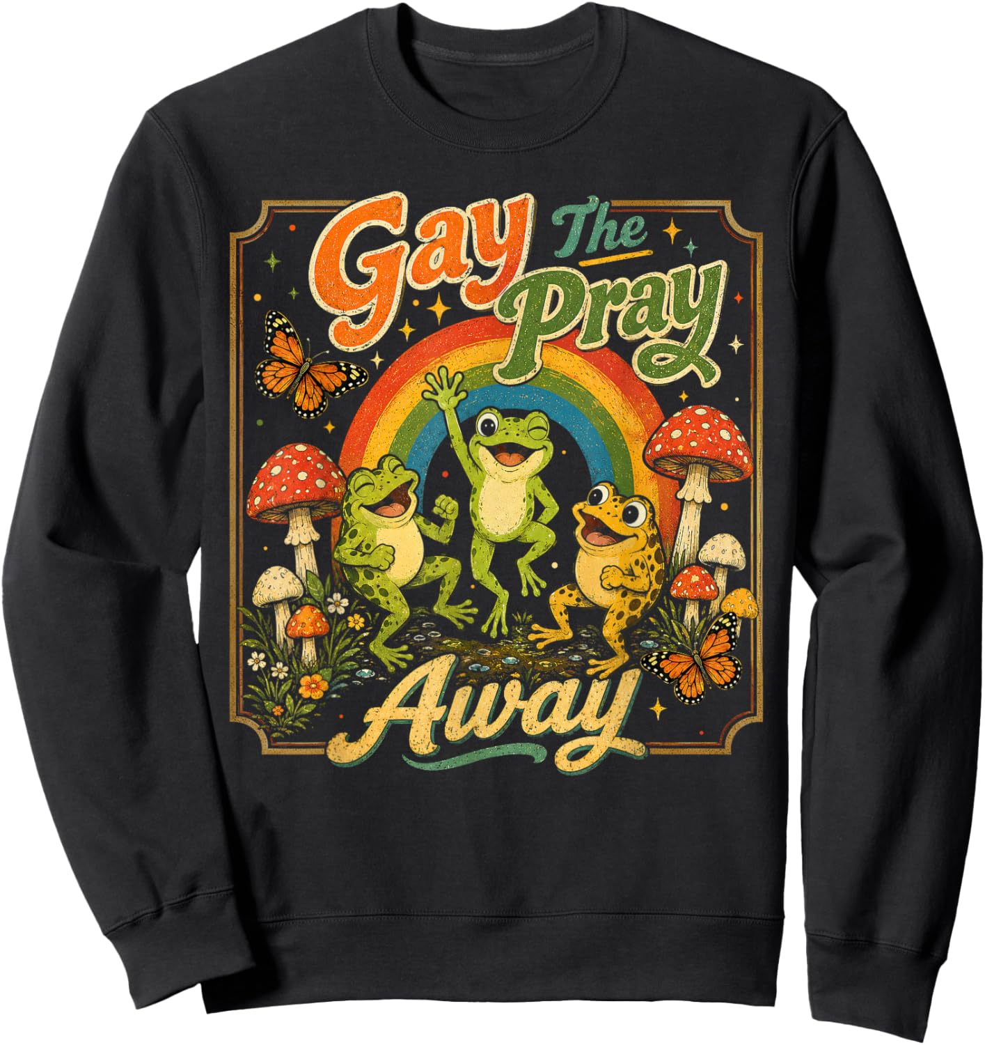 Retro Rainbow Frog Pride Humor Graphics LGBTQ Pride Month Sweatshirt - Sweatshirt | Black