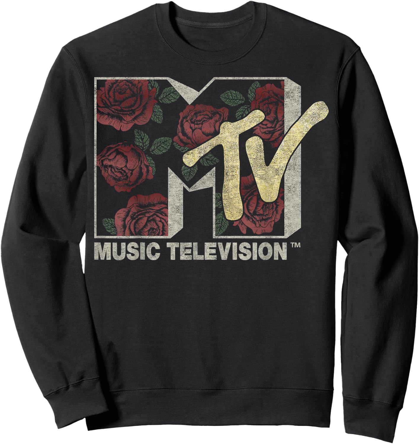 MTV Rose Floral Music Television Logo Sweatshirt - Sweatshirt | Black