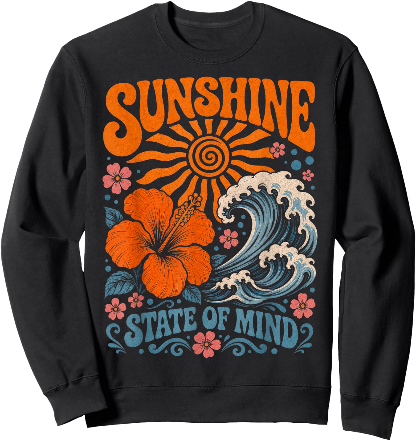 Sunshine State of Mind Retro Beach Hibiscus Flower Sweatshirt - Sweatshirt | Black
