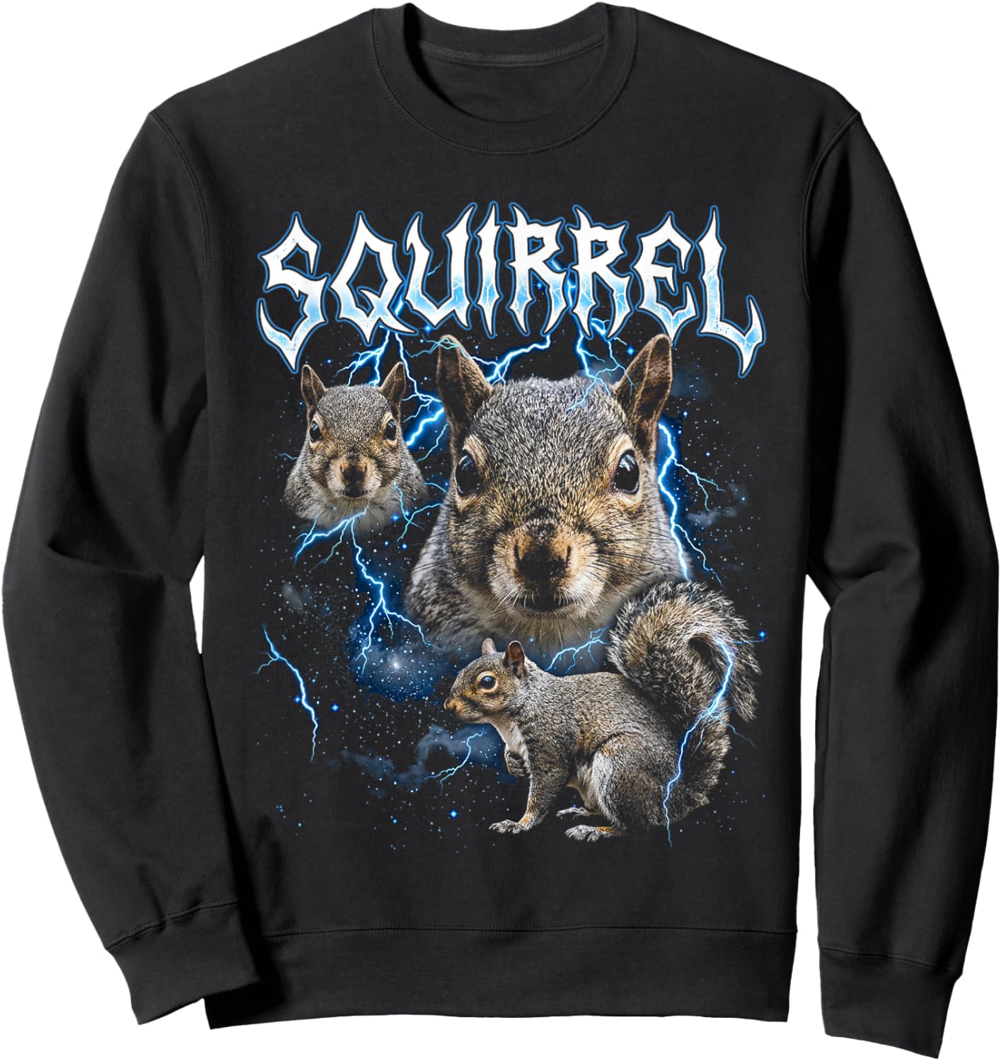 Squirrel Vintage 90s Heavy Metal Retro Squirrel Animal Lover Sweatshirt - Sweatshirt | Black