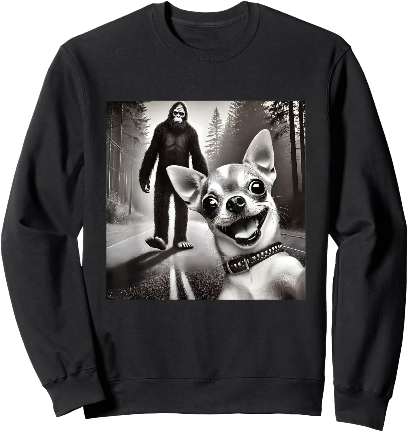 Chihuahua Selfie with Sasquatch Forest Sweatshirt - Sweatshirt | Black