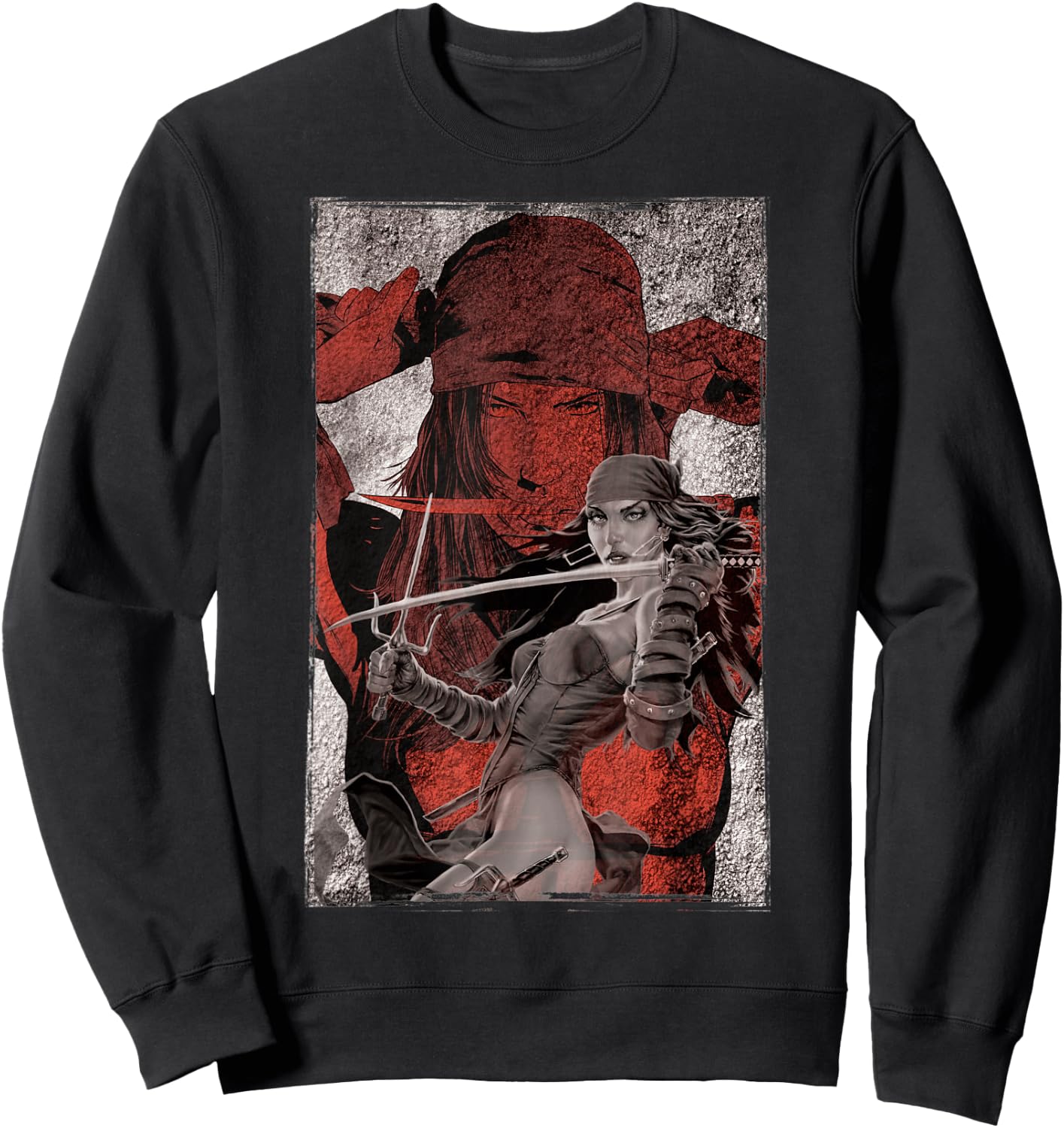 Marvel Elektra Double-Exposed Redness Grungy Sweatshirt - Sweatshirt | Black
