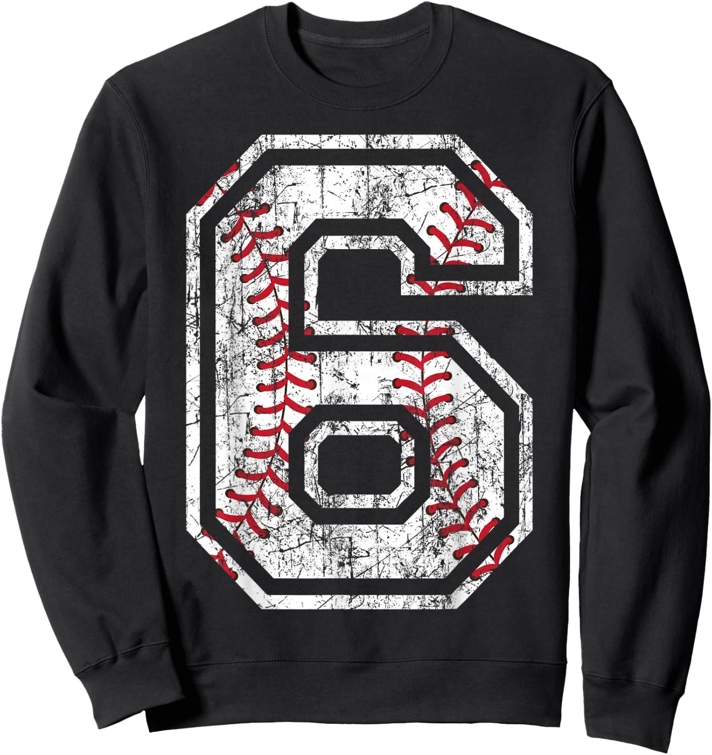 Baseball Jersey Number 6 Vintage Distressed 6th Birthday Sweatshirt - Sweatshirt | Black