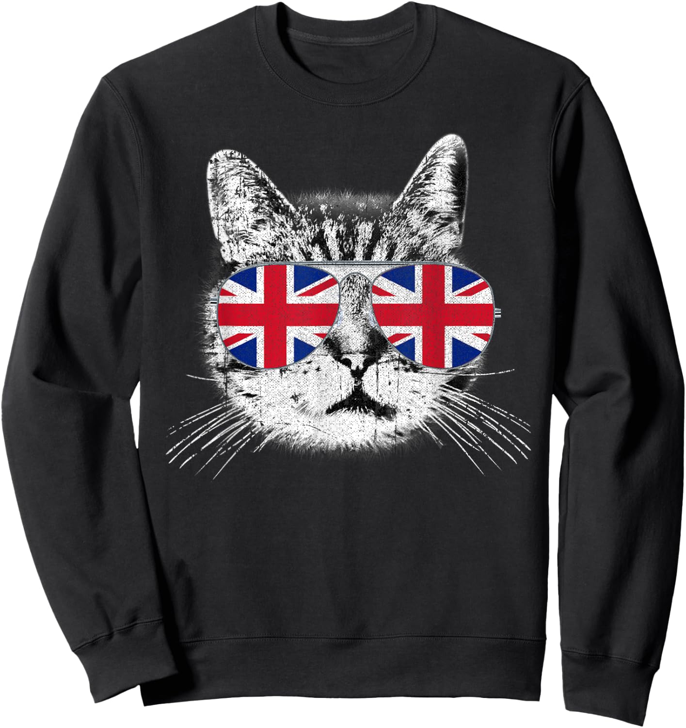 UK Union Jack Flag English England Cat Lover Pride British Men Women Kids Sweatshirt - Sweatshirt | Black