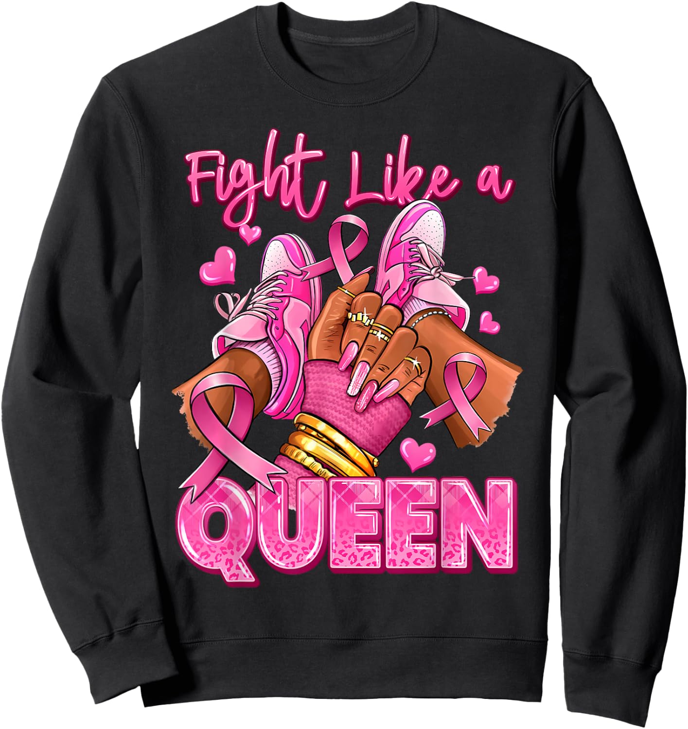Afro Queen Black Women Breast Cancer Survivor Pink Ribbon Sweatshirt - Sweatshirt | Black