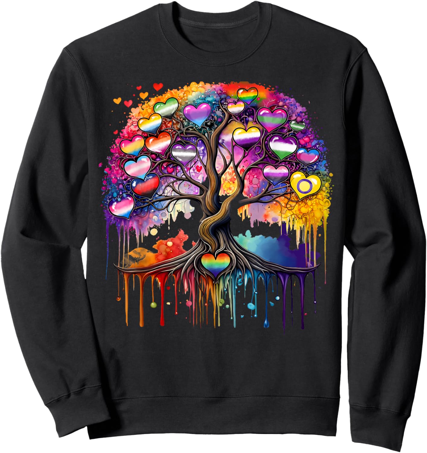 Tree Heart Dripping LGBT Gay Lesbian Bisexual Trans Pride Sweatshirt - Sweatshirt | Black