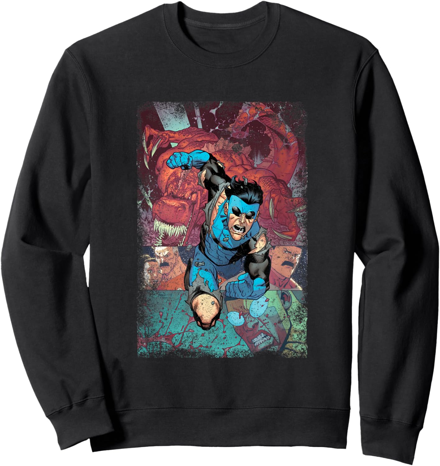INVINCIBLE -Adults , Black, Small, Short Sleeve, Modern Classic Fit, Distressed Graphic, Lightweight, Classic Fit, Comic Fans, General Audience Sweatshirt - Sweatshirt | Black