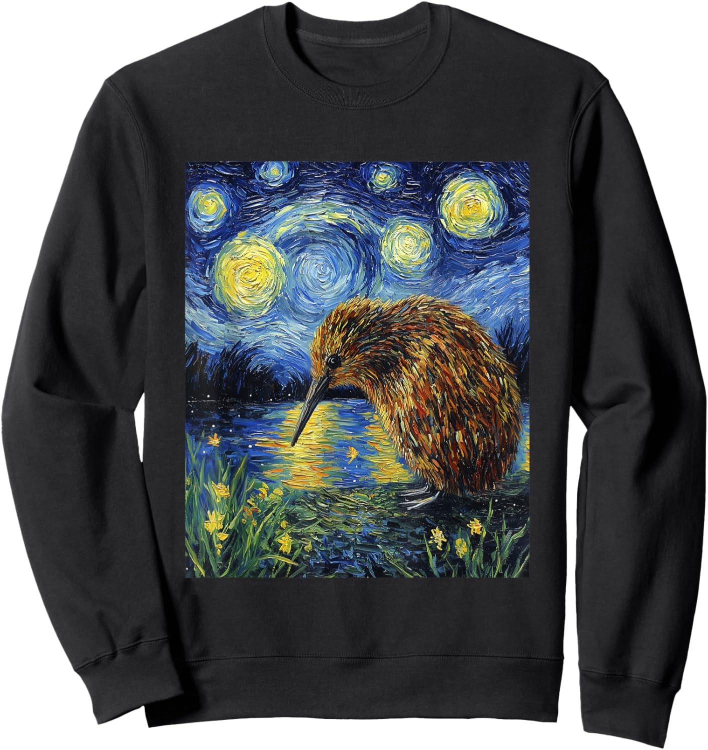 Funny Kiwi Bird - Van Gogh Style - Starry Night Graphic Sweatshirt - Sweatshirt | Black