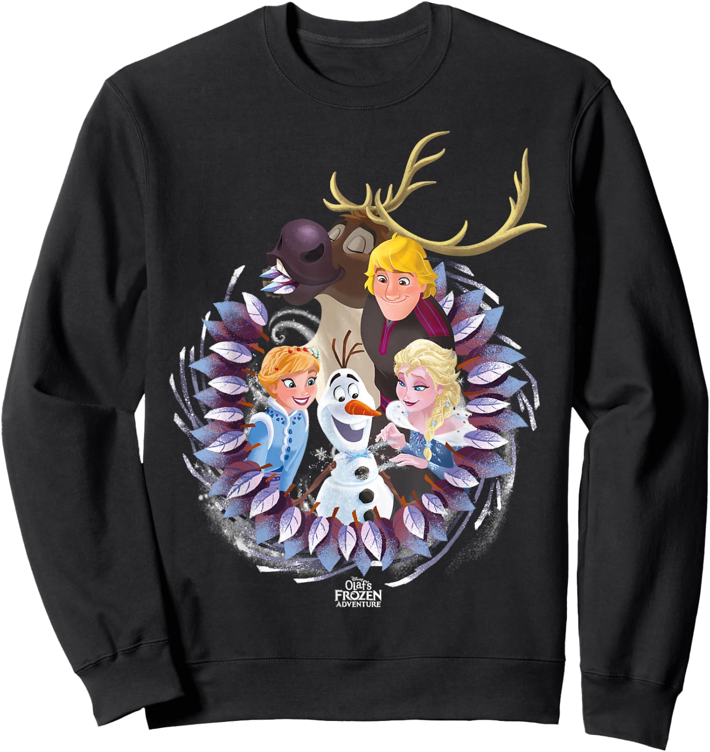 Disney Frozen Christmas Wreath Group Shot Graphic Sweatshirt - Sweatshirt | Black