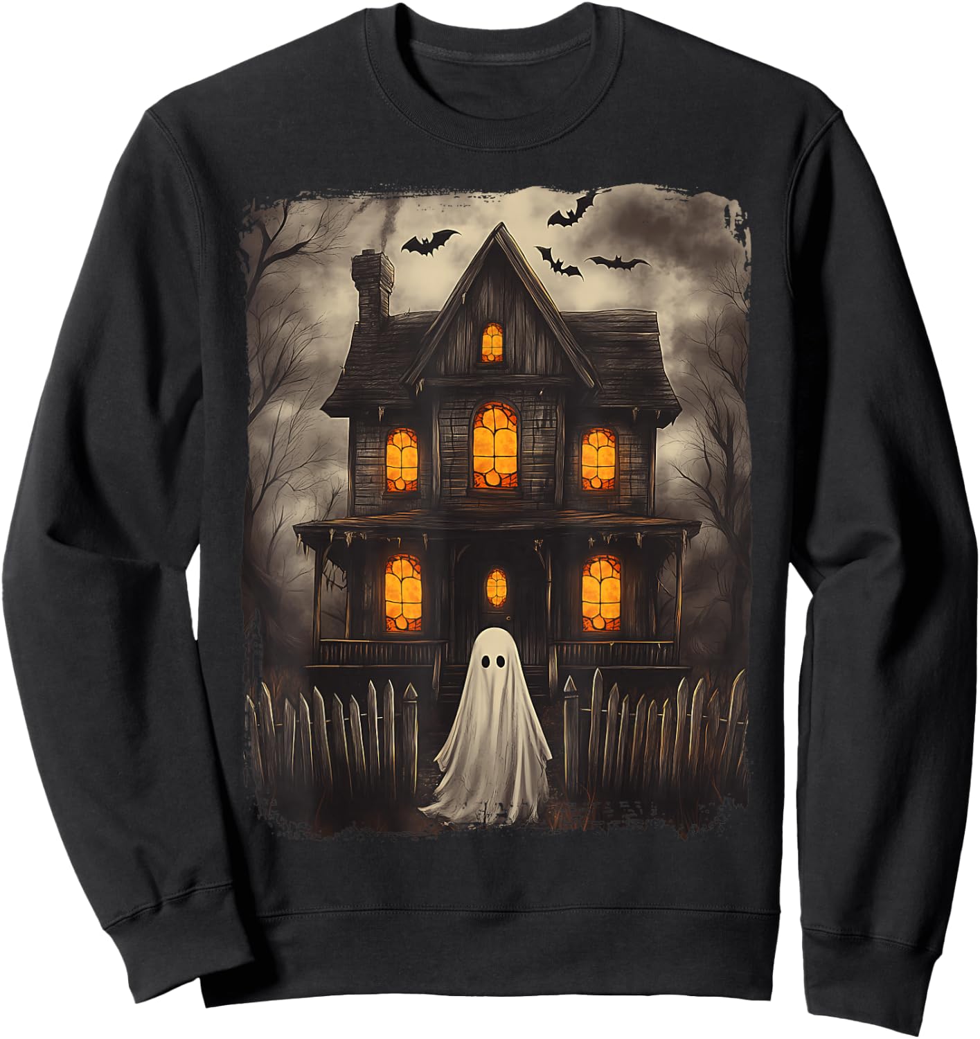 Vintage Ghost Haunted House Scary Halloween Costume Spooky Sweatshirt - Sweatshirt | Black