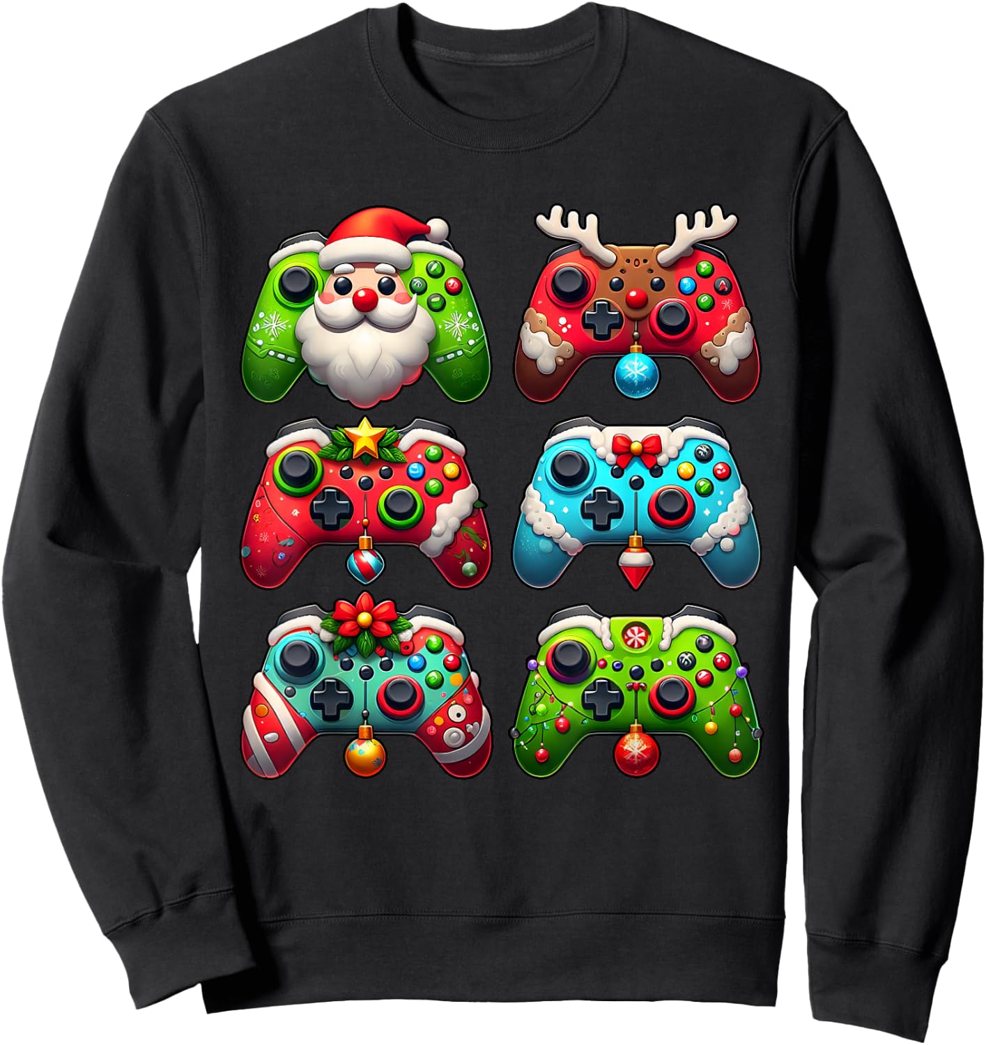 Christmas Santa Elf Lights Gaming Controllers Xmas Boys Kids Sweatshirt - Sweatshirt | Black