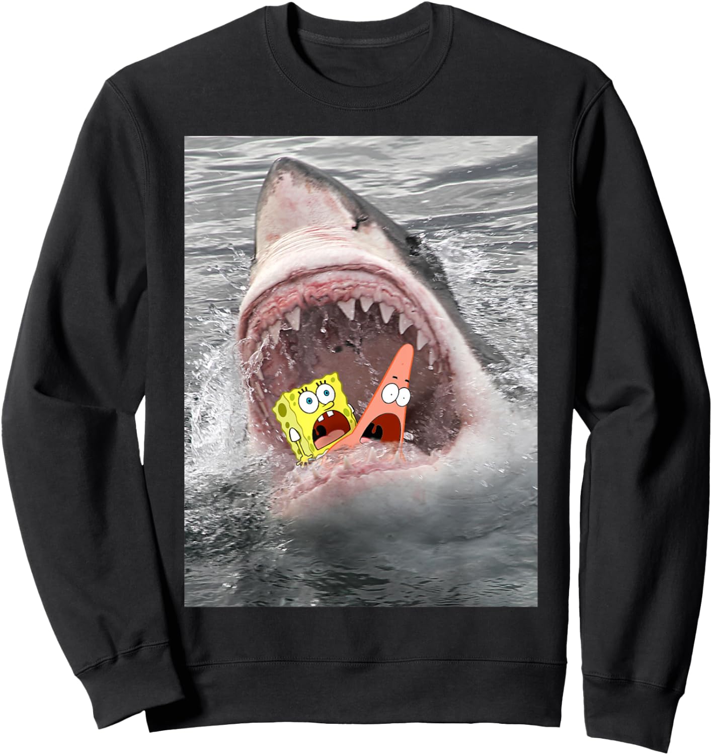 Spongebob SquarePants Shark Attack Humorous Sweatshirt - Sweatshirt | Black