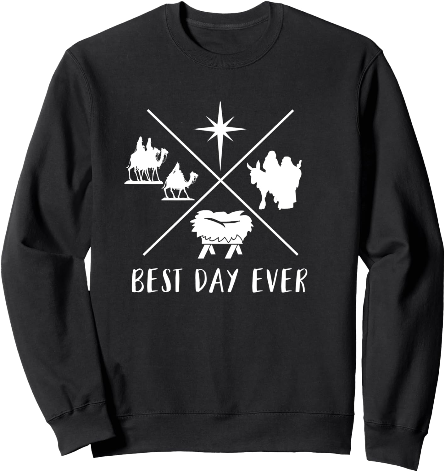 Modern Nativity Scene Best Day Ever Christmas Sweatshirt - Sweatshirt | Black