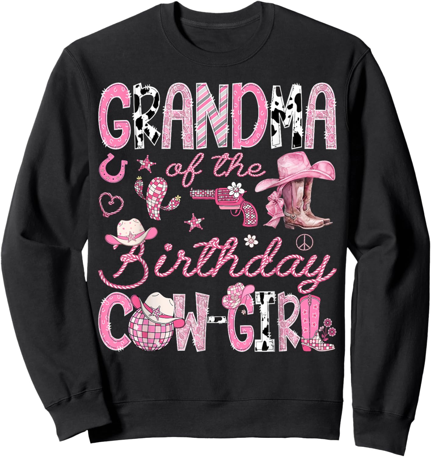 Grandma of The Birthday Cow-Girl Rodeo Western Coquette Sweatshirt - Sweatshirt | Black