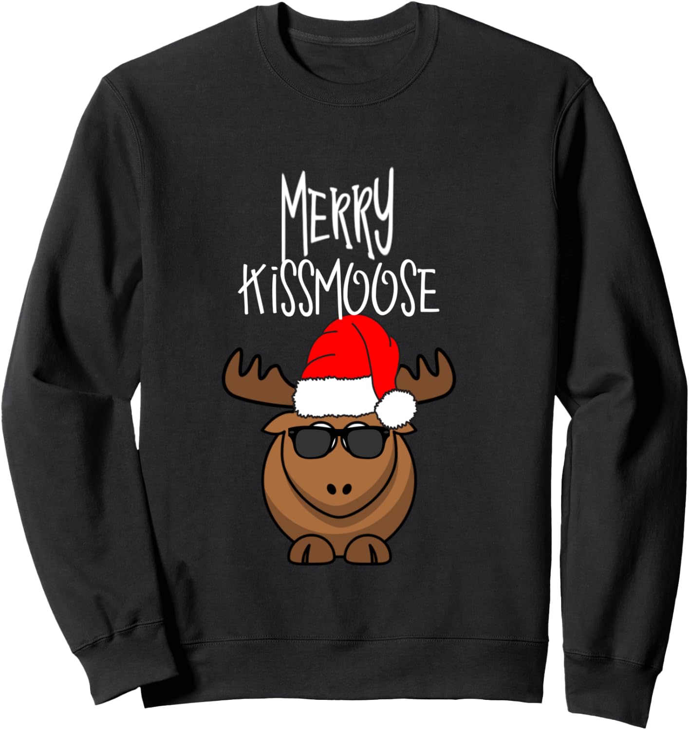Funny Merry Kissmoose Xmas Antlers Santa Hat Decor Women Men Sweatshirt - Sweatshirt | Black