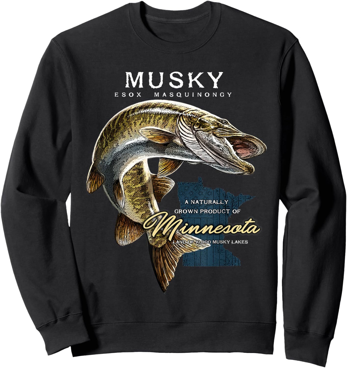 Musky Fishing Minnesota Sweatshirt - Sweatshirt | Black