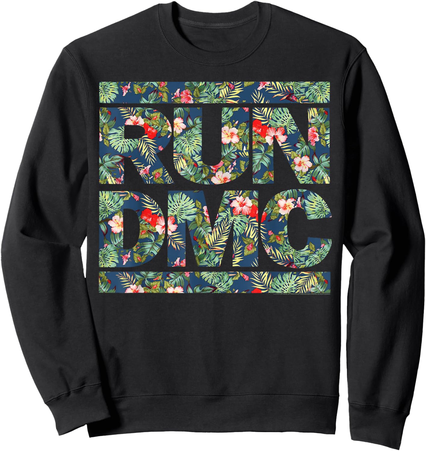 Run DMC Official Floral Blue Logo Sweatshirt - Sweatshirt | Black