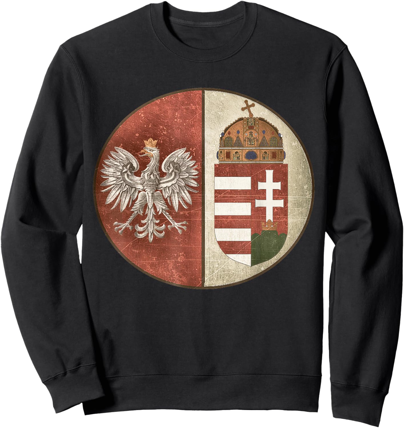 Poland Hungary Heritage Vintage-look Polska Hungarian Sweatshirt - Sweatshirt | Black