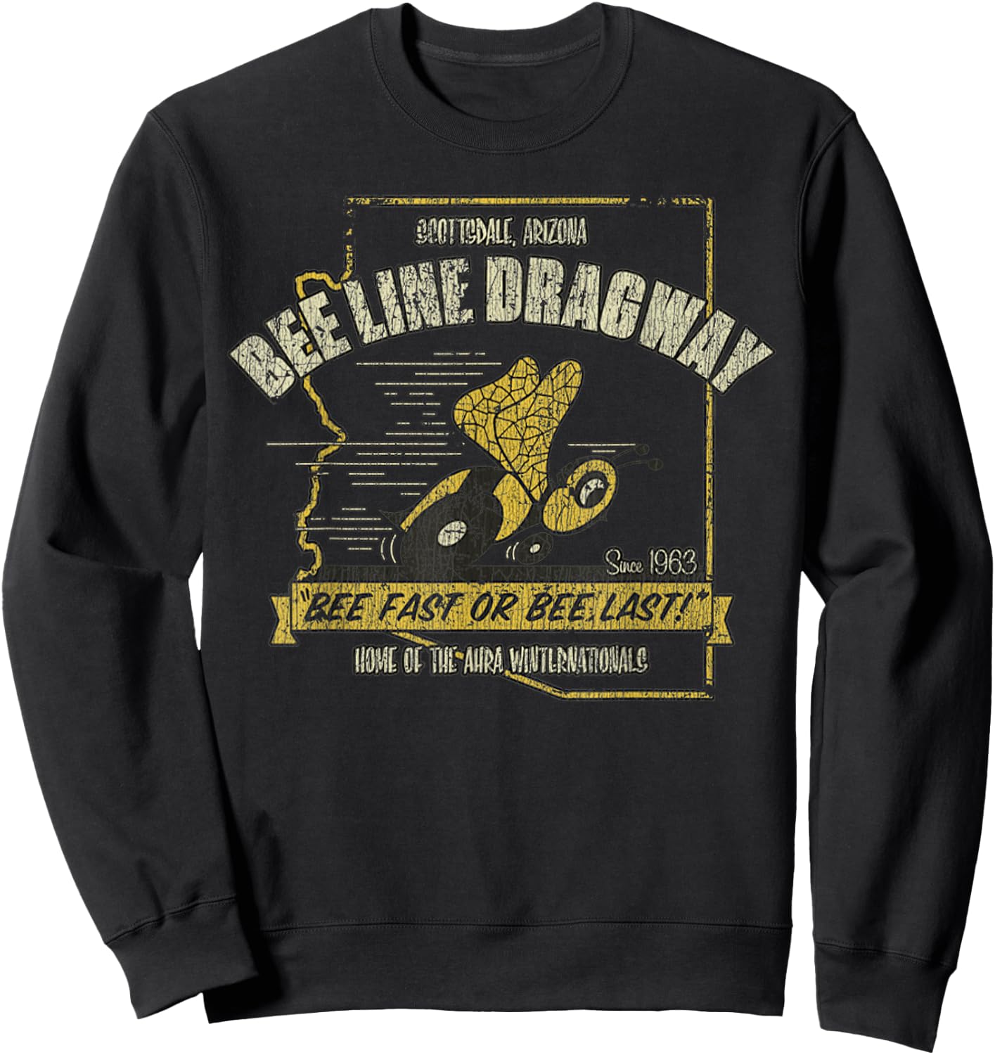 Vintage Bee Dragway Arizona Drag Racing Distressed Sweatshirt - Sweatshirt | Black