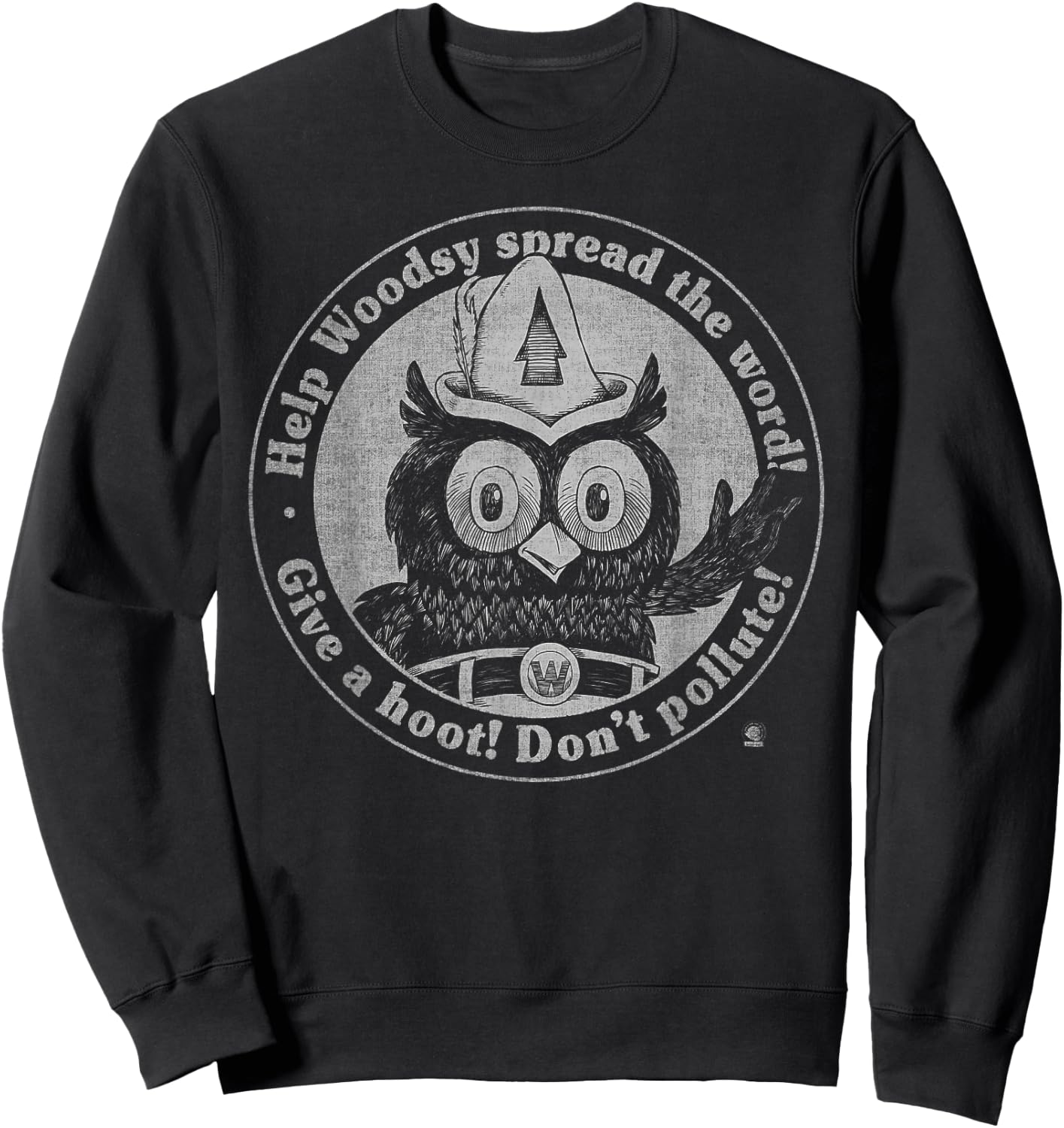 Woodsy Owl Give a Hoot Don't Pollute Faded Vintage Sweatshirt - Sweatshirt | Black