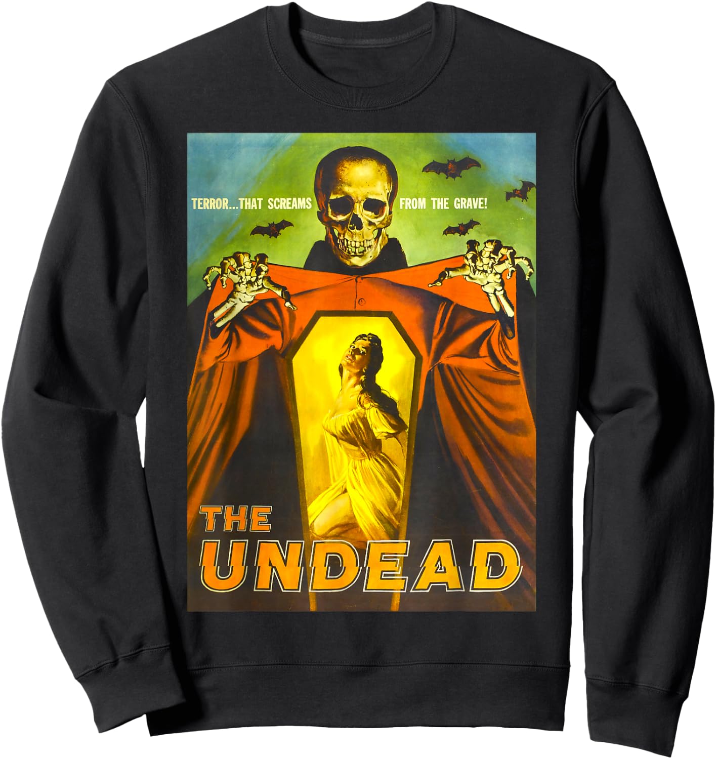 Creepy Skeleton Retro Halloween Monster Poster Horror Movie Sweatshirt - Sweatshirt | Black