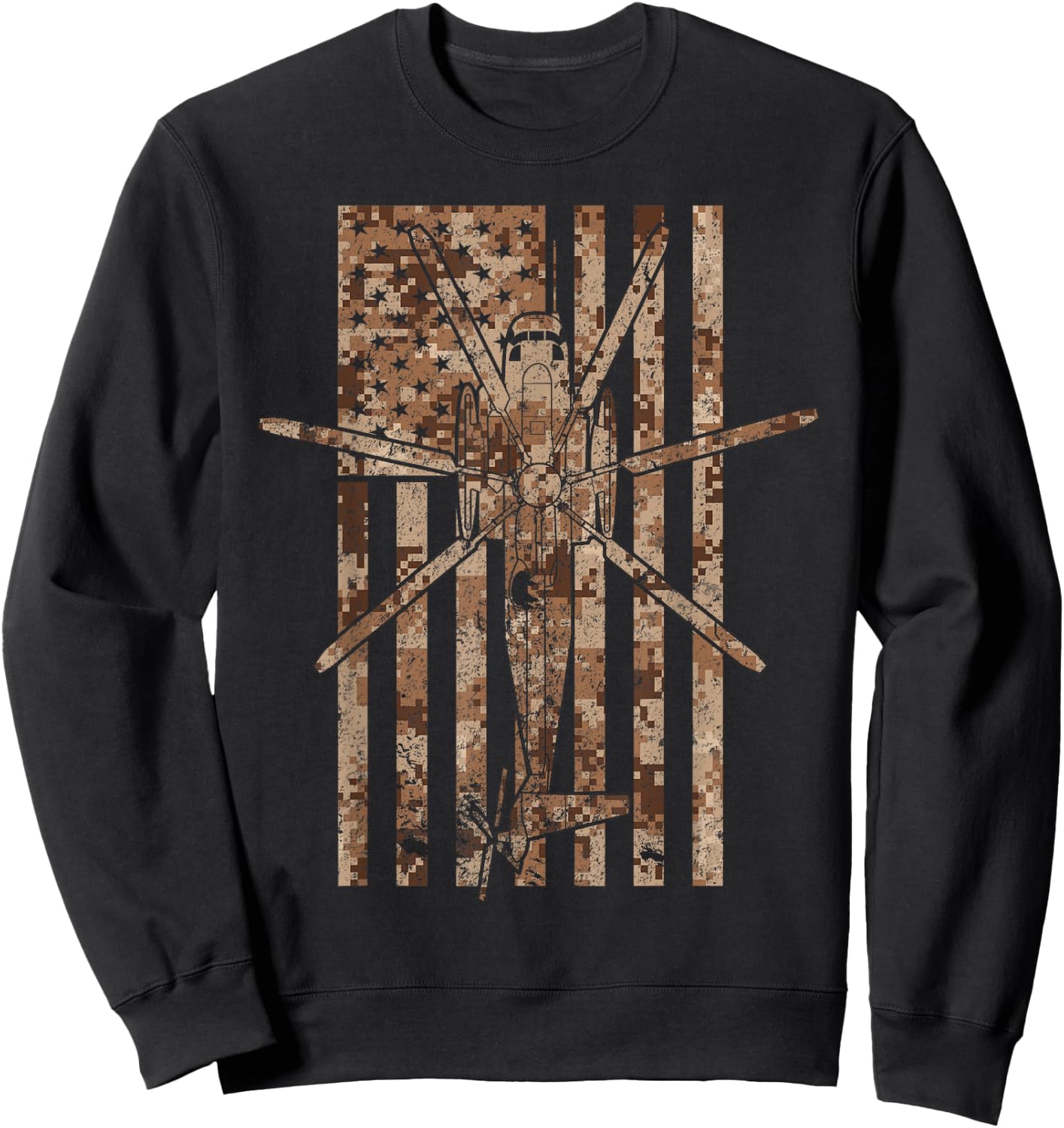 CH-53 Sea Stallion Helicopter Camo Vintage Flag Sweatshirt - Sweatshirt | Black