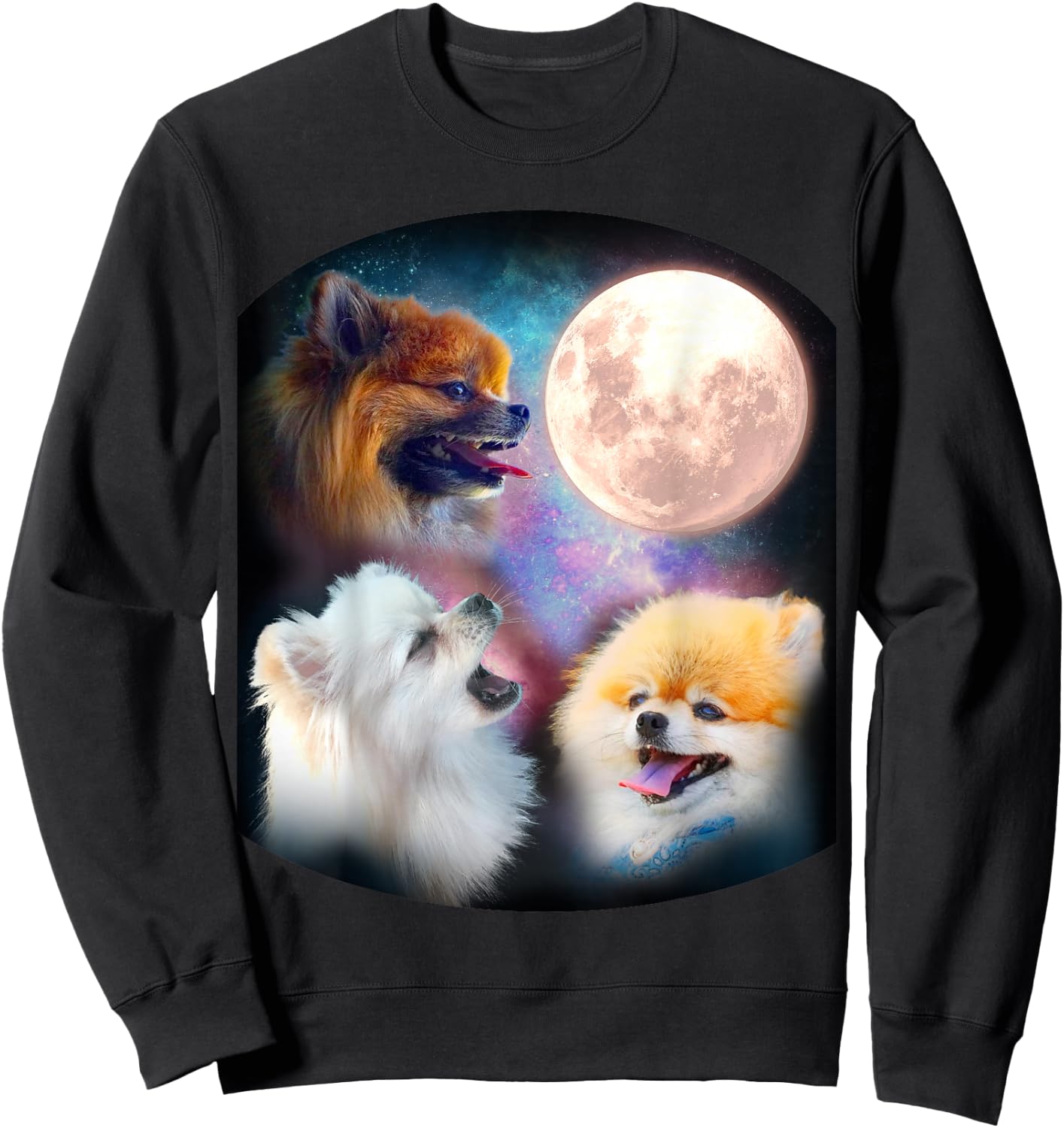 Pomeranian Dog T Shirt - Howling at Moon Sweatshirt - Sweatshirt | Black