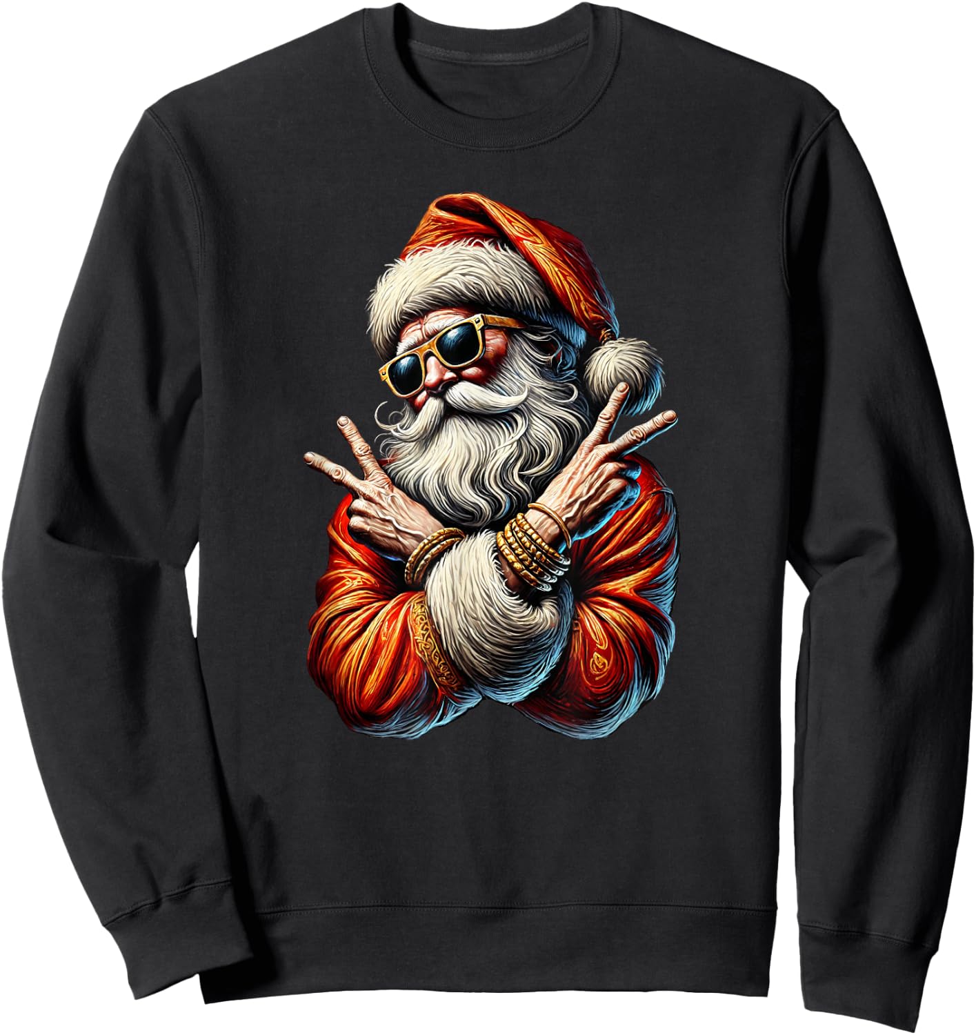 Santa Gangsta Bling Bling Christmas Cool Yule Sweatshirt - Sweatshirt | Black