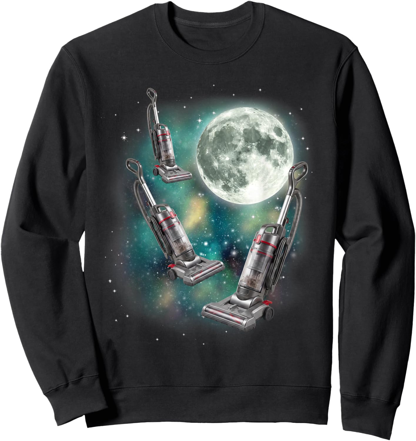 Three Vacuum Moon | Funny Silly Housecleaner Meme Sweatshirt - Sweatshirt | Black
