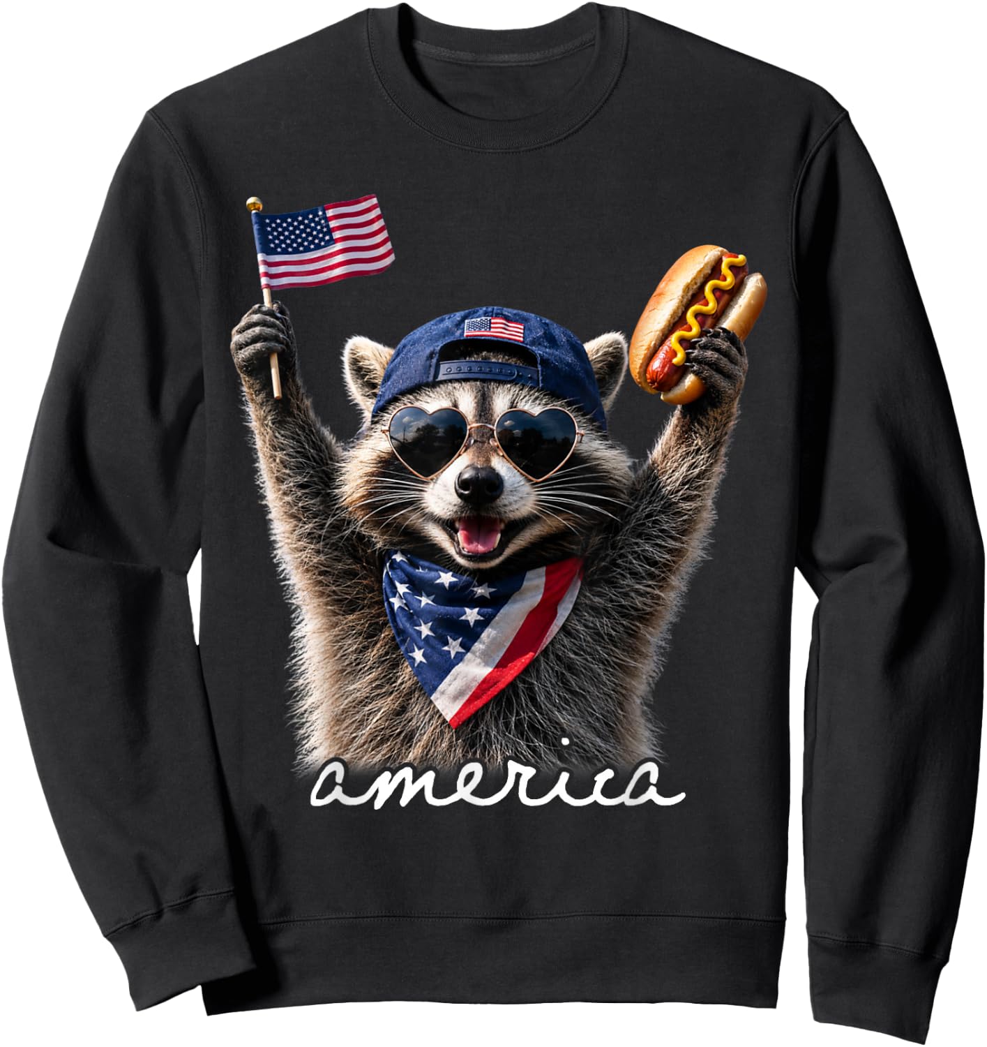 America Feral & Free Racoon Patriotic 4th of July Sweatshirt - Sweatshirt | Black