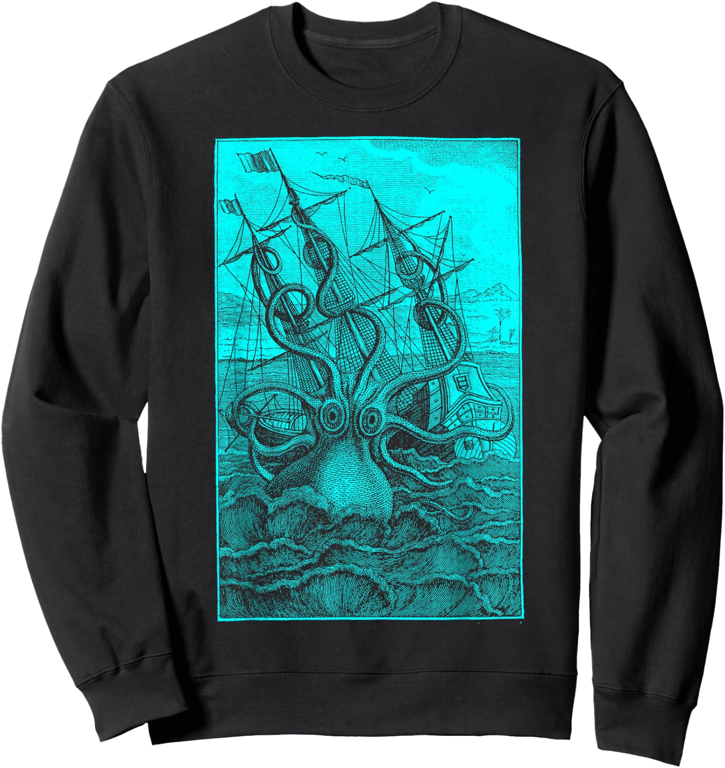 Giant Octopus Pirate Ship Vintage Kraken Sailing Squid Sweatshirt - Sweatshirt | Black