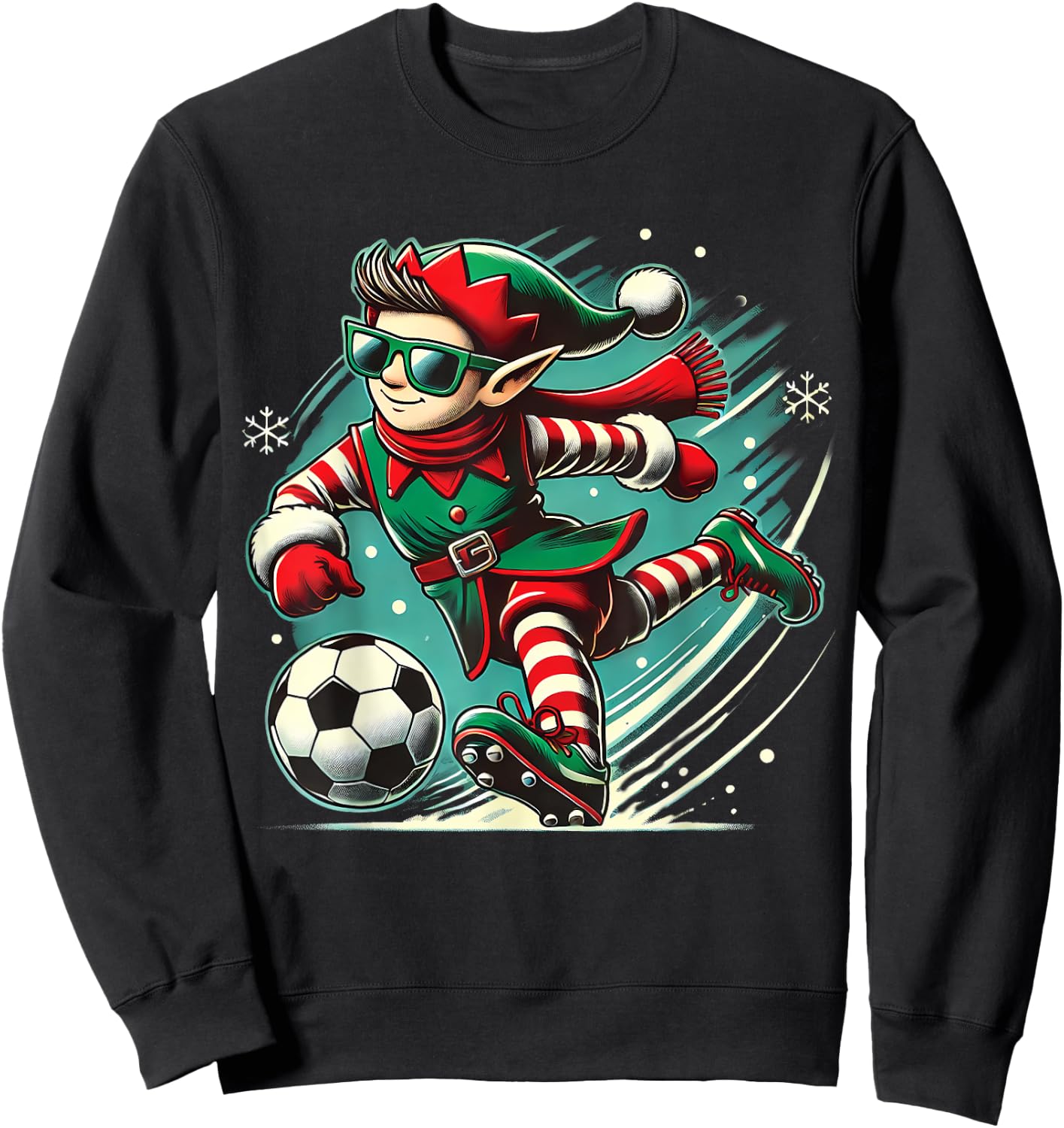Cute Elf Playing Soccer lovers boys Girls kid teen Christmas Sweatshirt - Sweatshirt | Black