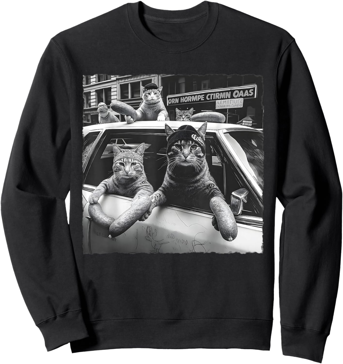 Funny Cat Gang Meme Cool Vintage Humor Sarcastic Men Women Sweatshirt - Sweatshirt | Black