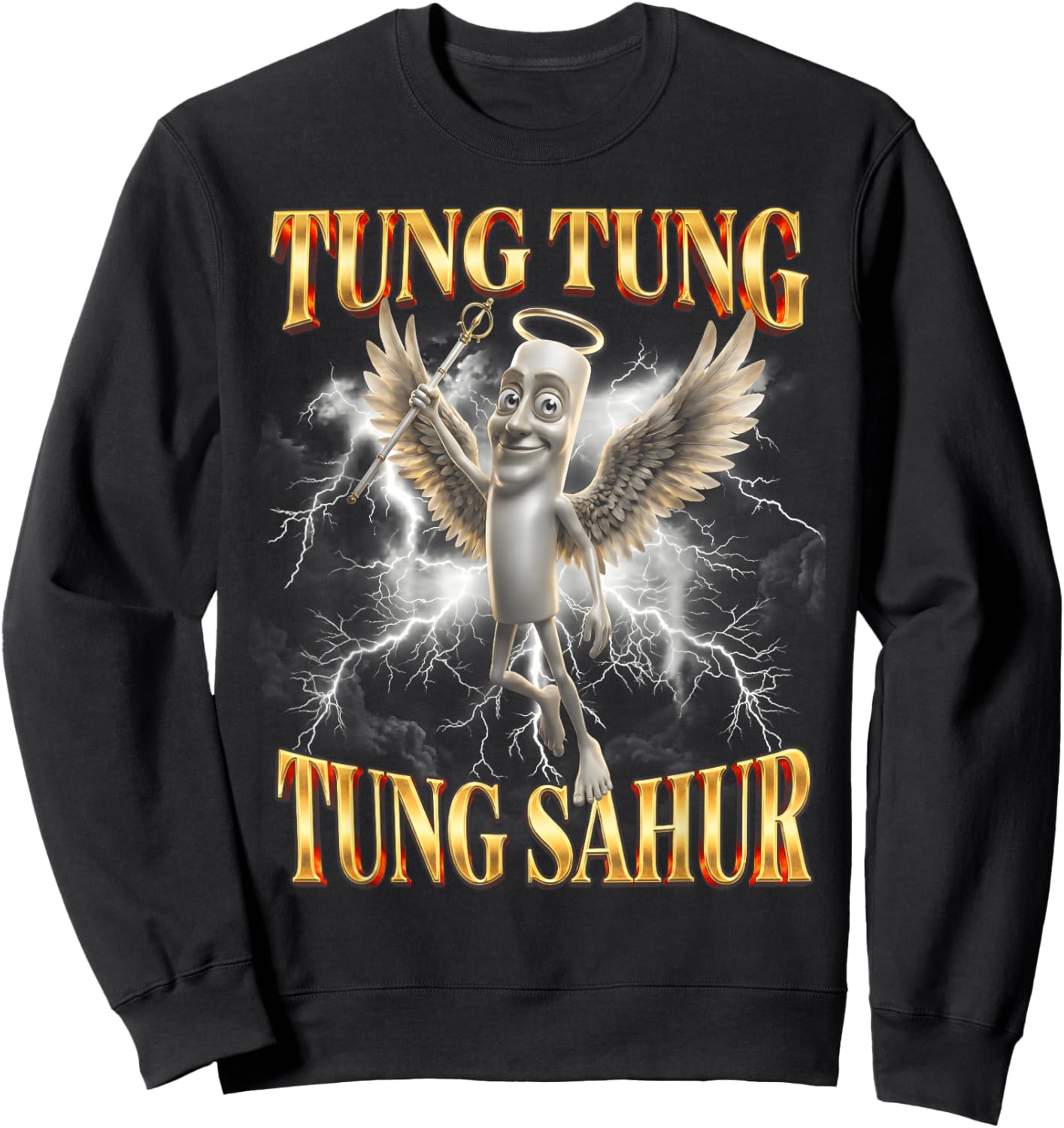 Funny Angel Tung Tung Sahur Brainrot Meme Sweatshirt - Sweatshirt | Black