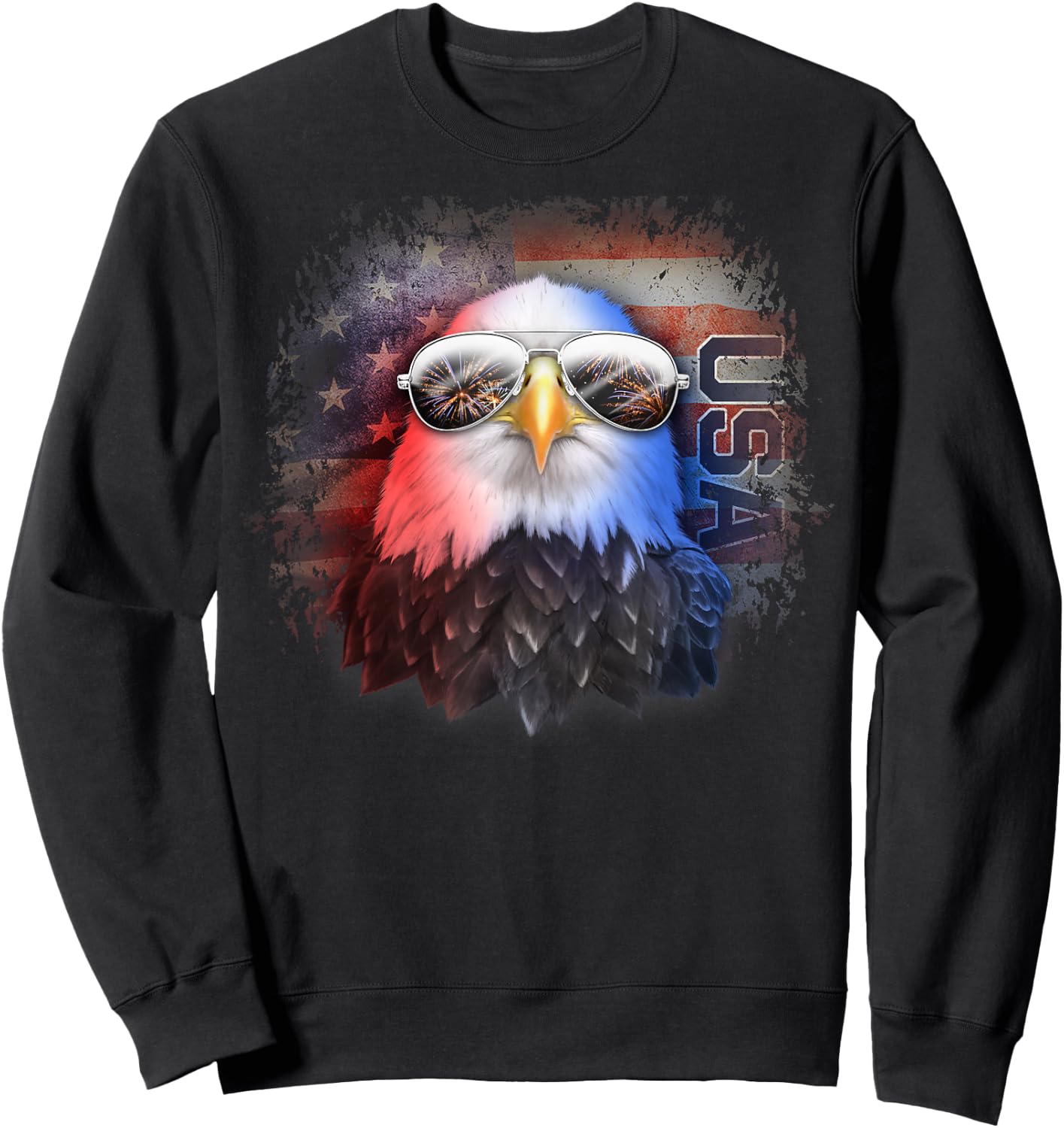 American Flag Grungy Bald Eagle Aviator With Sunglasses Kids Men Sweatshirt - Sweatshirt | Black
