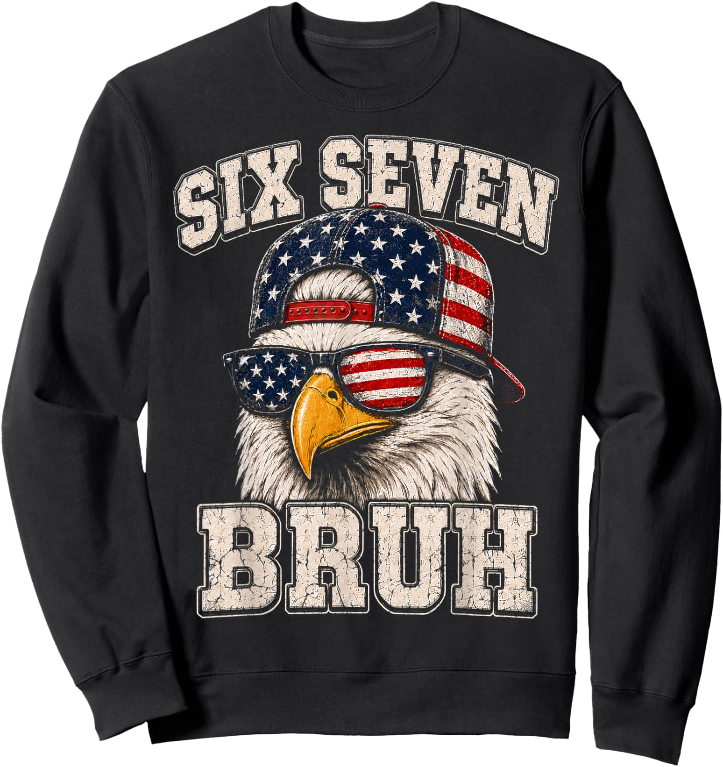 4th of July Boys Outfit 67 Six Seven Bruh American Patriotic Sweatshirt - Sweatshirt | Black